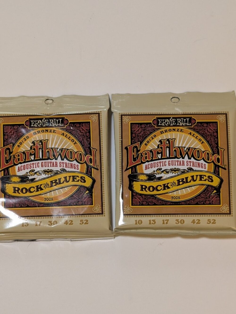 New 2-Pack Ernie Ball Earthwood Rock & Blues acoustic guitar strings 10-52